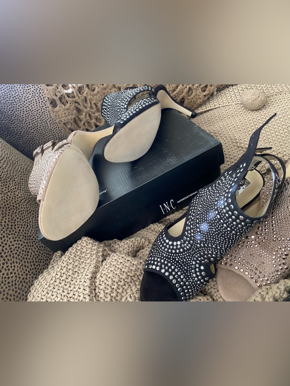 INC Macy’s Goldee2 studded sequin sandals heels 8 FABULOUS! - Picture 4 of 4